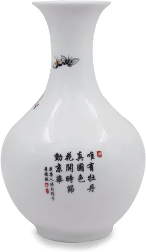 Miniatura 2 de Dahlia Famille - Florero de rosa, hecho a mano, porcelana china, pájaros en peonía, forma de botella china de 8.5 pulgadas