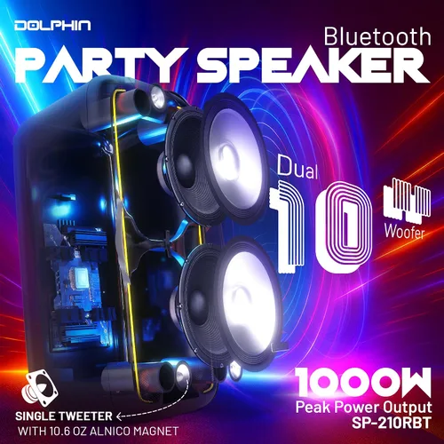 Miniatura 3 de Dolphin Altavoz Bluetooth dual de 10 pulgadas para fiestas, altavoz grande de 1000 W con 2 micrófonos inalámbricos, graves potentes, luces LED