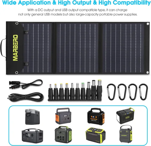 Miniatura 2 de MARBERO Panel Solar Portátil de 60W Panel Solar Plegable de 60 Vatios para Generadores Solares IP65 Impermeable 23% de Alta Eficiencia Puerto USB