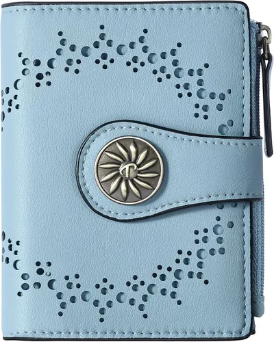 Miniatura 17 de Tipmile - Cartera pequeña para mujer, cartera de cuero con bloqueo RFID, plegable con bolsillo para monedas y con cremallera, Beige, Casual