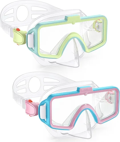 Gafas de natación para niños con cubierta para la nariz, gafas de natación antivaho de dos colores para 6-14, máscara de buceo de esnórquel para
