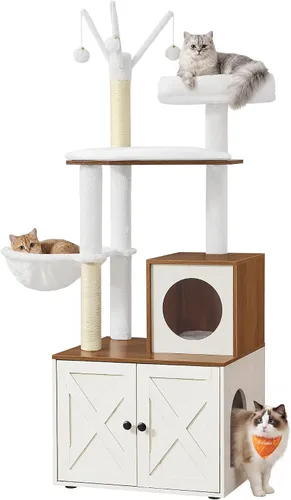 Miniatura 11 de Feandrea Árbol para gatos con caja de arena, torre moderna para gatos de 59 pulgadas, condominio 2 en 1 con postes rascadores, cojín extraíble