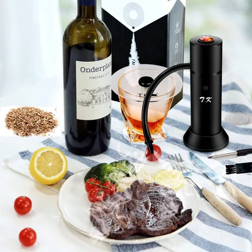 Miniatura 4 de Pistola para Ahumar Portátil, Ahumador de Cóctel para Carne, Bebidas, Queso, con Tapa para Tazas y Virutas de Madera Incluídas, Negro