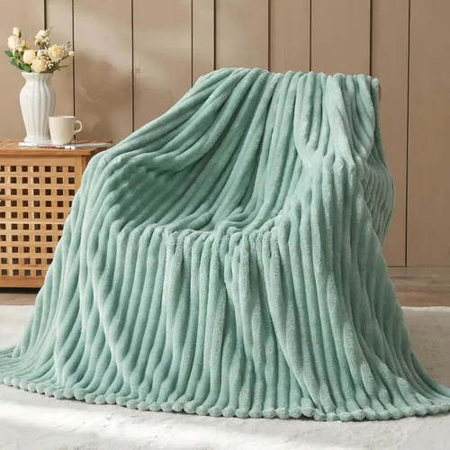 Miniatura 72 de NEWCOSPLAY Manta de Tiro Súper Suave Aqua Franela Sedosa Premium Forro Polar Jacquard Acanalado 3D Ligero Manta de Cama Uso en Todas las Estaciones
