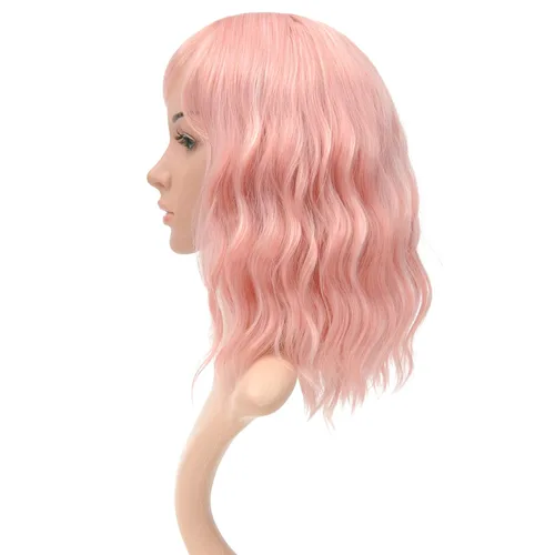 Miniatura 3 de VCKOVCKO Peluca natural ondulada rosa pastel, pelucas coloridas con flequillo de aire, pelucas cortas estilo Bob para mujer, pelucas largas hasta