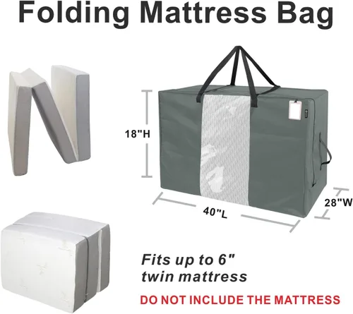 Miniatura 2 de HYPER VENTURE Bolsa de almacenamiento plegable para colchón, funda de transporte duradera para colchones dobles de hasta 6 pulgadas, color gris
