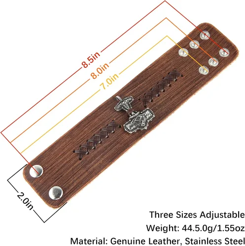 Miniatura 7 de HZMAN Mjölnir - Pulsera de piel auténtica para hombre, diseño gótico, ajustable, estilo gótico