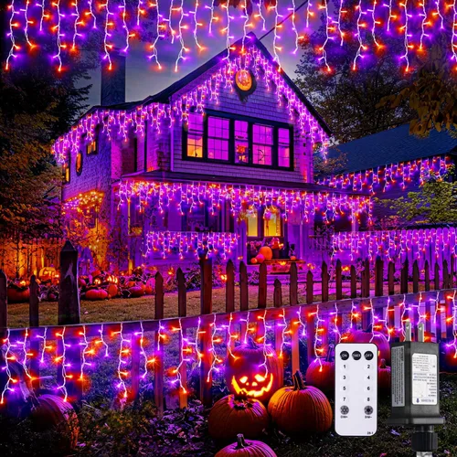 Miniatura 27 de JMEXSUSS 400 luces LED de Navidad de carámbano de 38.8 pies con control remoto, tira de luces multicolor para exteriores enchufables, 8 modos