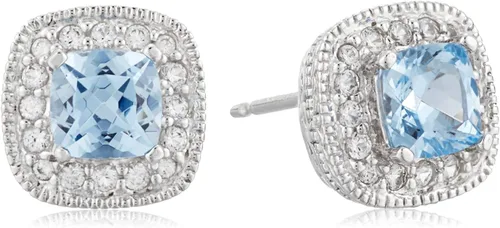 Miniatura 7 de Amazon Essentials Aretes de plata de ley con piedra natal de corte cojín y zafiro blanco creado (anteriormente colección Amazon)