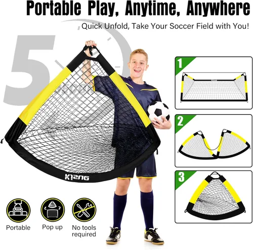 Miniatura 5 de Juego de portería de fútbol infantil para patio trasero – 2 porterías de fútbol de 6 x 4 pies, equipo de entrenamiento, red de fútbol para niños
