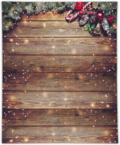 Miniatura 7 de Allenjoy Telón de fondo de pared de madera de copo de nieve con purpurina dorada de 6 x 8 ft, decoración de pared de madera rústica de granero