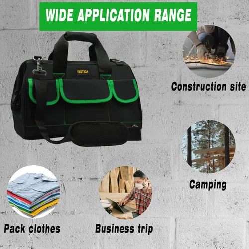 Miniatura 7 de FASTECH Bolsa de herramientas de 20 pulgadas con cómodas correas de hombro, kit de herramientas de boca ancha impermeable, bolsa de herramientas