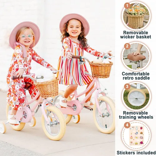 Miniatura 2 de Petimini Bicicleta para niñas con cesta para niños de 2 a 12 años, 12, 14, 16, 18, 20 pulgadas, con campana y ruedas de entrenamiento, varios