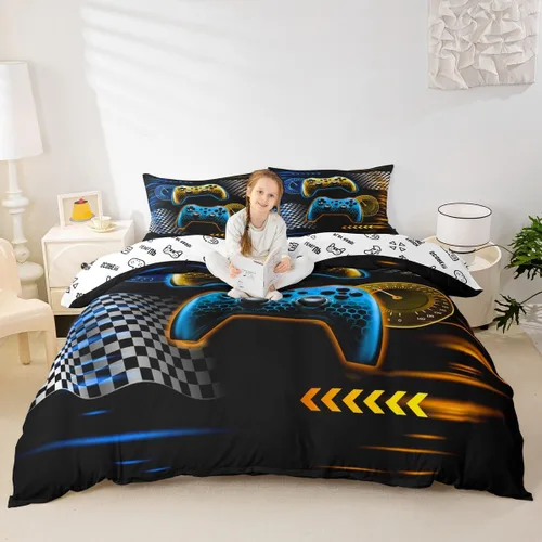 Miniatura 36 de Homewish Juego de ropa de cama de elefante, tamaño Queen, funda de edredón a rayas azules para niños y niñas, juego de funda de edredón de animales