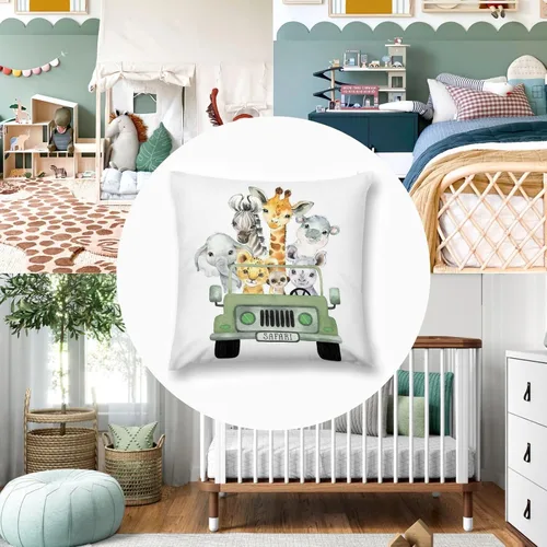 Miniatura 7 de HawSkgFub Funda de almohada decorativa para bebé niño y niña, diseño de safari con diseño de camión de animales de safari, funda de cojín de selva