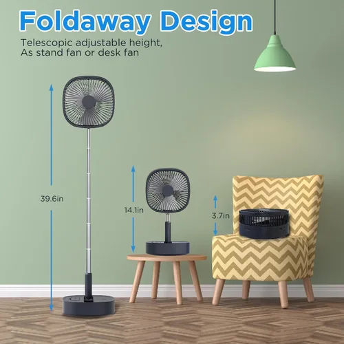 Miniatura 4 de Magesh Ventilador de pedestal oscilante portátil y remoto, rotación de 120°, ventilador plegable 3 en 1, ventilador de escritorio, antideslizante