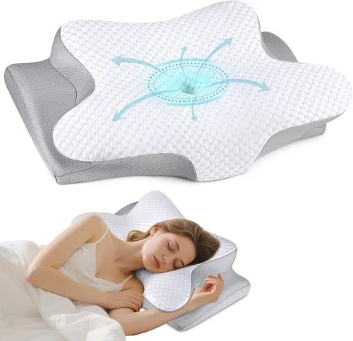 Almohada cervical para dormir - Almohada ergonómica para dormir de lado para alivio del dolor, almohada cervical contorneada para soporte del Blanco