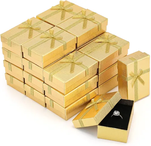 Kenning Juego de 36 cajas de regalo de joyería, pequeñas cajas de regalo a granel con tapas, lazo de cinta para anillos, aretes, pulsera, collar,