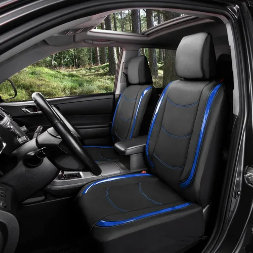 Miniatura 3 de TLH Automotive Fundas de Asiento de Coche Azul Galaxy13 de Terciopelo Metálico Rayado Deluxe con Bolsillos Integrados, Protección Antideslizante