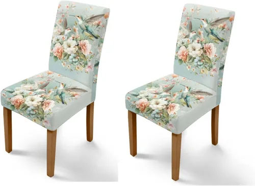 Miniatura 13 de HUGS IDEA Yellow Floral Chair Covers for Dining Room Set of 2 Flowers Kitchen Chair Covers Washable Dining Chairs Slipcovers Cubre Sillas
