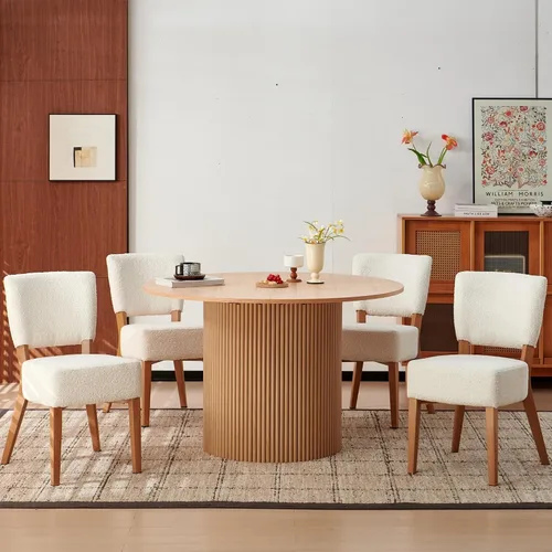 Miniatura 9 de Juego de 2 sillas de comedor tapizadas, modernas sillas de cocina apilables de tela de mediados de siglo con patas de metal de grano de madera