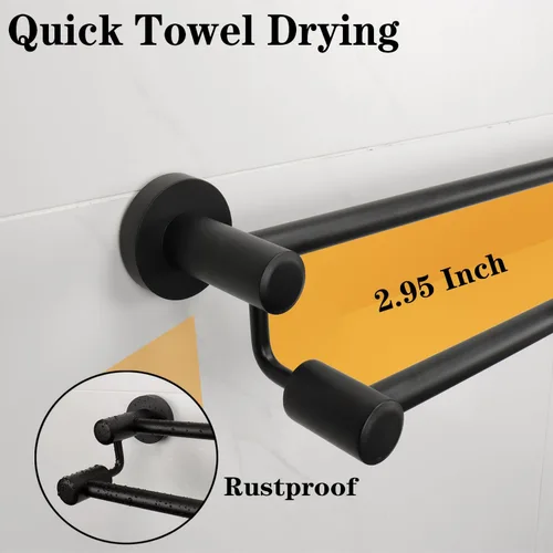 Miniatura 3 de TocTen Barra Doble para Toallas de Baño – Toallero reforzado de acero inoxidable SUS304 para baño, accesorios de baño, barra doble para toallas