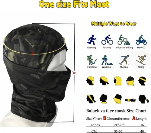 Miniatura 5 de XY3545HS Máscara facial de camuflaje pasamontañas de esquí para hombres y mujeres, caza, pesca, ciclismo, resistente al viento, protección UV