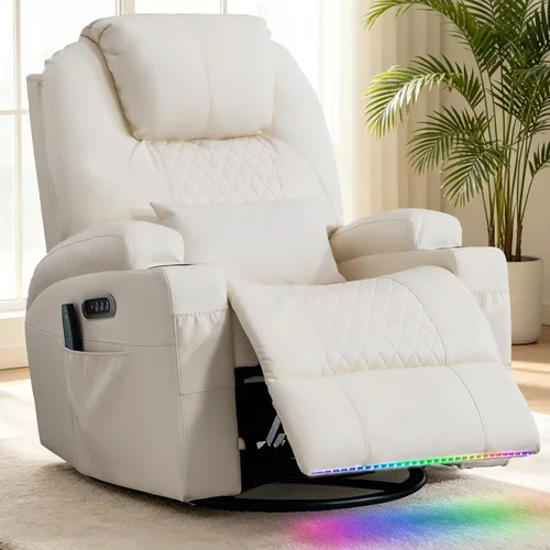 Silla reclinable giratoria de doble motor para adultos con calor y masaje, mecedora eléctrica de pared para guardería, sala de estar con luces LED,