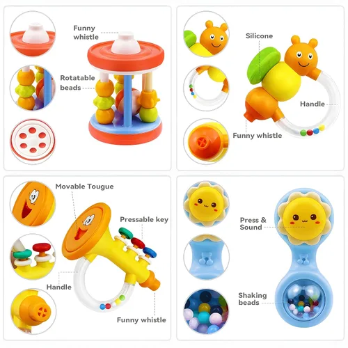 Miniatura 4 de MOONTOY 12 sonajeros para bebés de 0 a 6 meses, juguetes de dentición de 3 a 6 meses, mordedores para bebés recién nacidos, juguetes de 6 a 12
