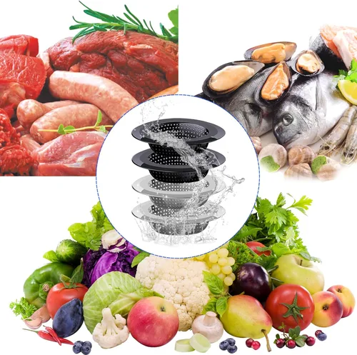 Miniatura 7 de Cesta de Drenaje para Fregadero de Cocina, Juego de 4 Coladores de Fregadero de Acero Inoxidable y Negro con Malla para Cocina con Borde Ancho