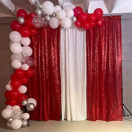 Miniatura 2 de Cortina tipo telón de fondo de lentejuelas rojas de 4 x 8 pies, 2 paneles de cortinas de fondo brillantes con purpurina para decoración de Rojo