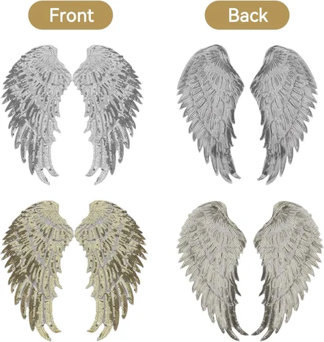 Miniatura 6 de 2 pares de parches de lentejuelas con alas de ángel grandes, apliques decorativos para planchar para ropa, chaquetas, jeans, vestidos, faldas