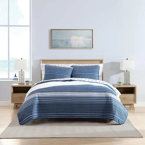 Nautica - Juego de edredón tamaño King, ropa de cama reversible de algodón con fundas a juego, decoración del hogar para todas las estaciones (Azul