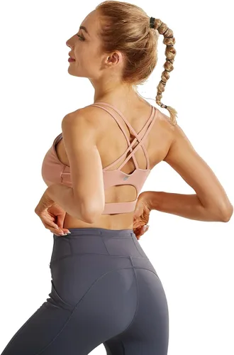 Miniatura 2 de RUNNING GIRL - Brasier deportivo con tirantes delgados para mujer, brasier de yoga con soporte medio, copas extraíbles y espalda cruzada sexy