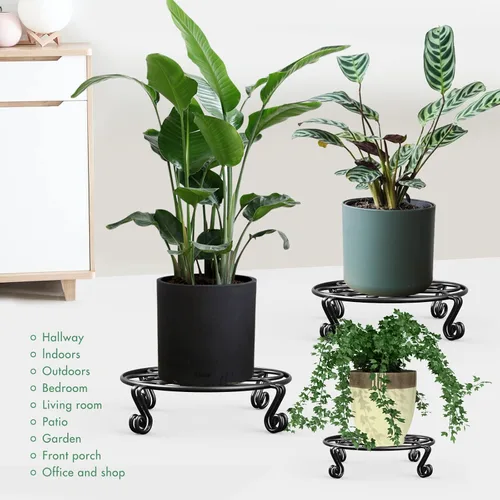 Miniatura 4 de Yimobra Paquete de 2 soportes para macetas resistentes para macetas para interiores y exteriores, metal a prueba de óxido, contenedor de jardín