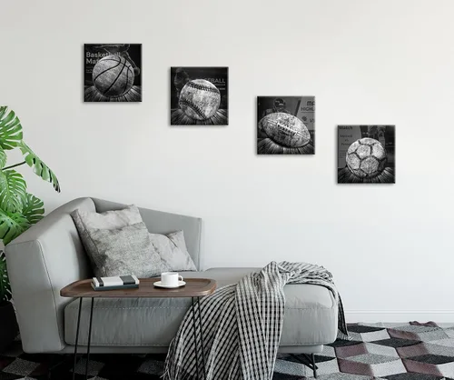 Miniatura 4 de BLINFEIRU Decoración de Pared Deportiva para Niños, Arte de Pared Deportivo en Blanco y Negro, Arte Vintage de Fútbol Soccer, Fútbol Americano