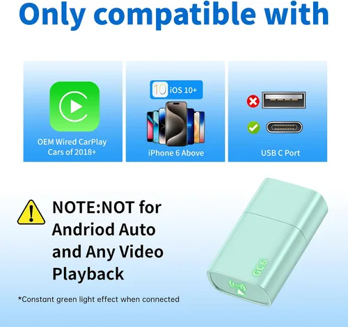 Miniatura 8 de Adaptador CarPlay inalámbrico para iPhone 2025 Upgrade, Ultra-bajo retraso, Conexión estable, Mini adaptador Bluetooth Apple Car Play para iOS 10+