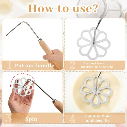 Miniatura 3 de 6 piezas de molde de hierro con rosetón con asa Molde de bunuelos Achappam Molde de hierro con rosetón con cabezas intercambiables Herramienta