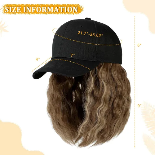 Miniatura 3 de Gorra de béisbol con extensiones de cabello, peluca ajustable, gorra rizada de 14 pulgadas, peluca sintética para mujer, marrón claro mezcla