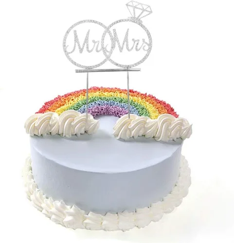 Mr & Mrs - Decoración de pastel de compromiso de boda con diamantes de imitación para boda, compromiso, despedida de soltera, decoración de pastel