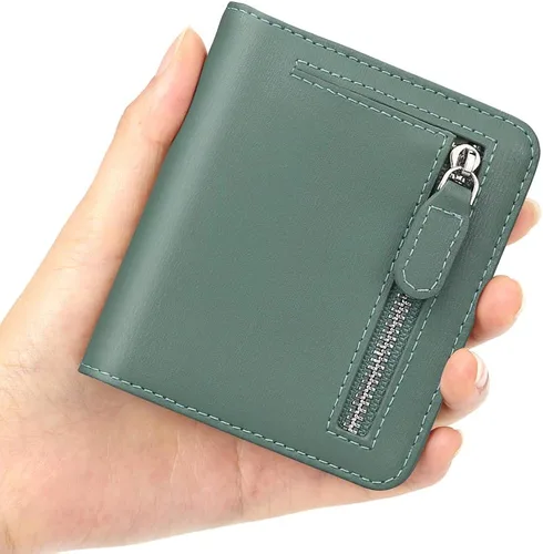 Miniatura 4 de Funtor Cartera de cuero para mujer, pequeña y compacta, con bolsillo doble, bloqueo RFID, para mujer