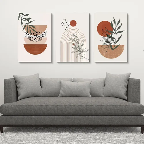 Miniatura 3 de Arte de pared bohemio - Conjunto de 3 impresiones geométricas abstractas de mediados de siglo, negro, beige, terracota, obra de arte en lienzo