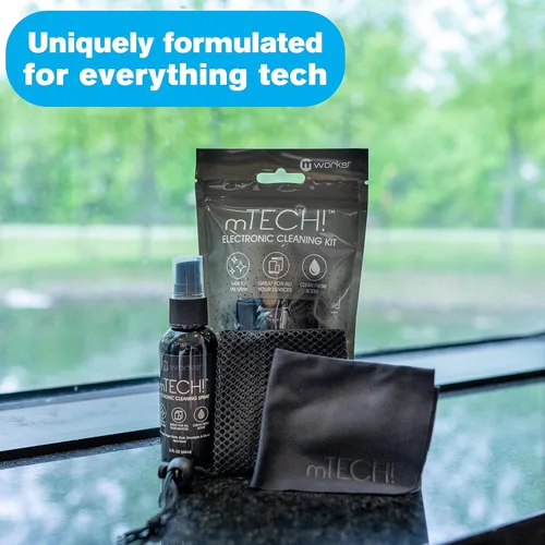 Miniatura 2 de mTech! Kit de limpieza electrónica con botella de spray y paño [tamaño de viaje] Kit de limpieza de pantalla para teléfonos inteligentes, tabletas