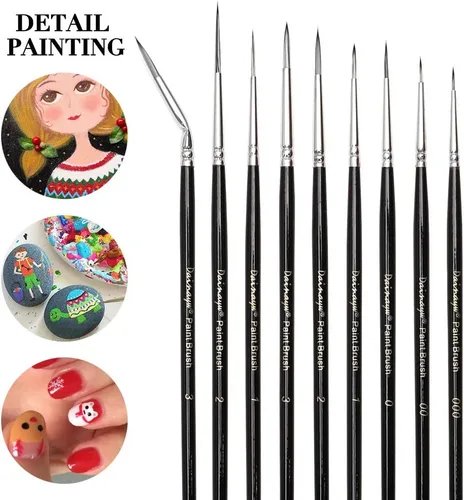 Miniatura 6 de Juego de pinceles de pintura para detalles finos, 9 pinceles en miniatura para acuarela, pintura acrílica, kits de aviones, cara, uñas, pintura