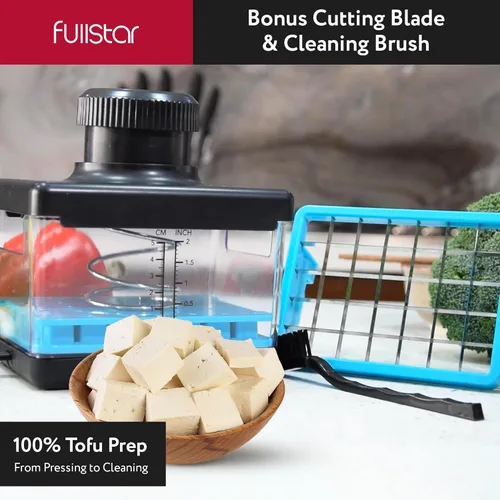 Miniatura 5 de Fullstar Prensa y cortador de tofu 2 en 1, apto para lavavajillas, sin BPA, caja de prensa para tofu extra firme y sedoso (azul)