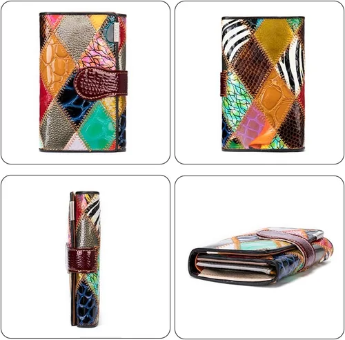Miniatura 3 de Carteras multicolor para mujer, tarjetero de cuero genuino, monederos grandes, embrague para teléfono, Diamante multicolor-S, Cartera