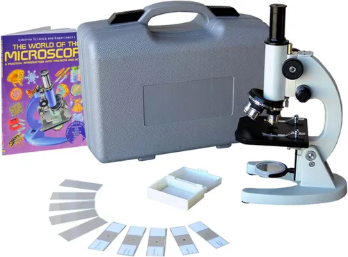 AmScope Kit de microscopio para principiantes M60C-ABS-PB10-WM, iluminación de espejo, oculares WF10x y WF20x, aumento de 40x-1000x, incluye funda,