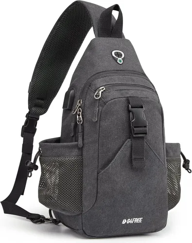 Miniatura 9 de G4Free - Mochila de lona con asa cruzada y puerto de carga USB con bloqueo RFID, mochila de pecho para senderismo, mochila de día para hombres