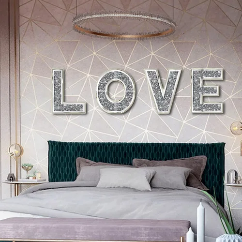 Miniatura 6 de ZOLAPI 4 piezas Letras Independientes Love.Glam Letras de Diamante de Cristal.Espejo de Vidrio Plateado Decoración del Hogar para Pared, Chimenea