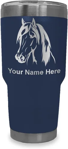 Miniatura 32 de LaserGram Vaso aislado al vacío de 20 onzas, cabeza de caballo 1, grabado personalizado incluido (negro)